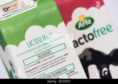 Lactose Free Dairy Drink carton labelling Stock Photo