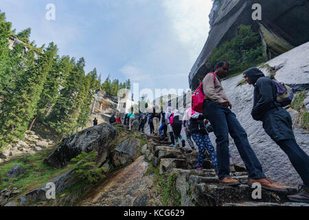 Yosemite, APR 15: People hiking up the happy isles trail on APR 15, 2017 at the famous Yosemite National Park, Califronia, United States Stock Photo