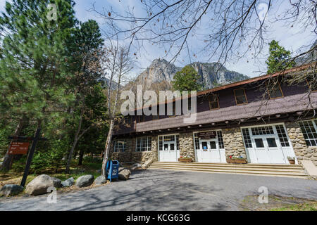 Yosemite, APR 15: Exterior view of the Post Office on APR 15, 2017 at the famous Yosemite National Park, Califronia, United States Stock Photo