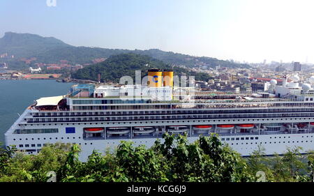 KAOHSIUNG, TAIWAN -- SEPTEMBER 12 , 2017: The luxury cruise liner Costa Victoria coming from Japan enters Kaohsiung Port. Stock Photo