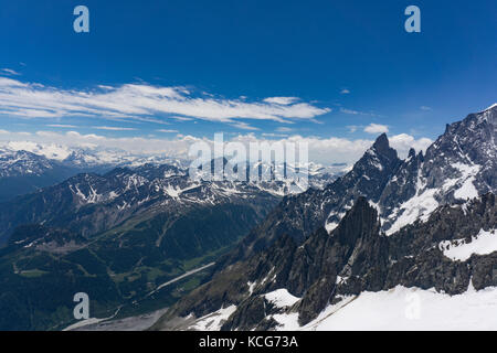 A view of the Aosta Valley from the summit of Punta Helbronner. Stock Photo