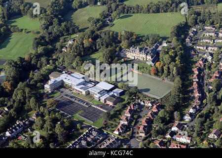 aerial view of Hexham Winter Gardens & Queen Elizabeth High School Stock Photo