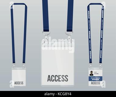 Set of lanyard and badge. Design example vip pass. Template vector illustration. Stock Vector