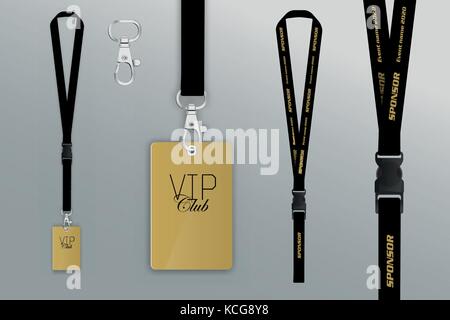 Set of lanyard and badge. Design example vip pass. Template vector ...