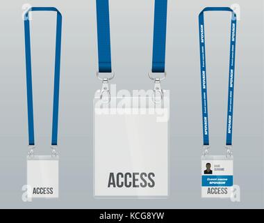 Set of lanyard and badge. Design example vip pass. Template vector illustration. Stock Vector