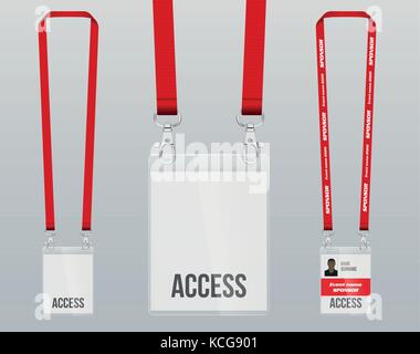 Set of lanyard and badge. Design example vip pass. Template vector illustration. Stock Vector