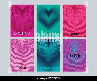 Set of cards with background illustration of heart. Modern line design. Vector template Stock Vector