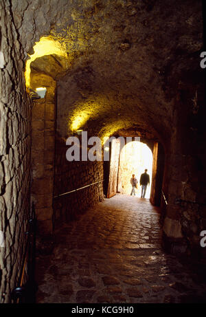 Passage in the city wall. Ibiza, Balearic Islands, Spain.