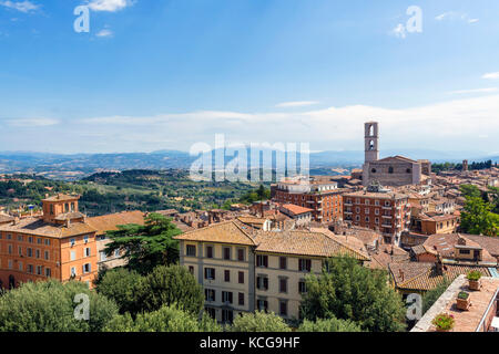 View over the city and countryside from the Giardini Carducci, Perugia, Umbria, Italy Stock Photo
