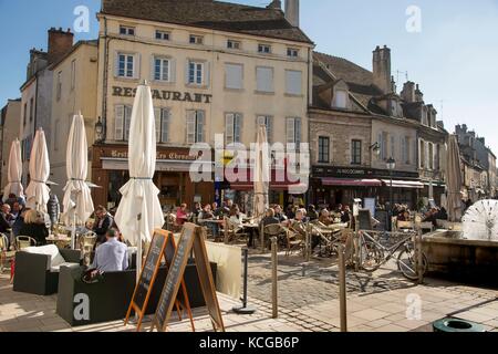 Streets and cafes, Beaune, Burgundy, France. Stock Photo