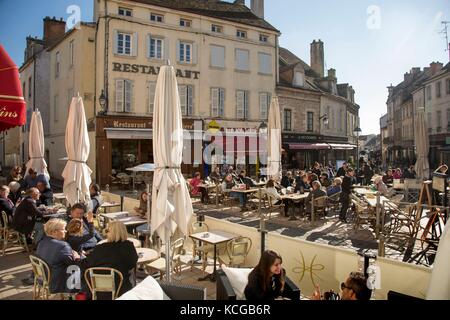 Streets and cafes, Beaune, Burgundy, France. Stock Photo