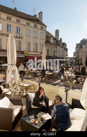 Streets and cafes, Beaune, Burgundy, France. Stock Photo