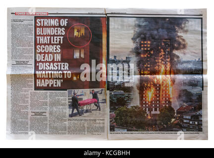 Daily Mail headline and coverage of the Grenfell Tower fire in London, England in which an estimated 80 people died Stock Photo