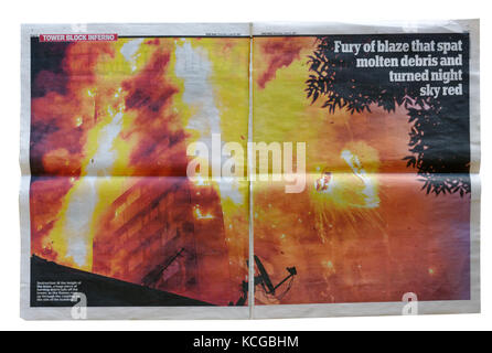 Daily Mail headline and coverage of the Grenfell Tower fire in London, England in which an estimated 80 people died Stock Photo