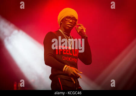 Norway, Oslo – August 9, 2017. The American rapper and lyricist Young Thug performs a live concert at the Norwegian music festival Øyafestivalen 2017 in Oslo. Stock Photo