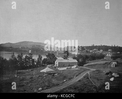 United States of America, landscape in the Adirondacks, seaside resort on Placid Lake, State of New York, digital improved reproduction of a historical photo from the (estimated) year 1899