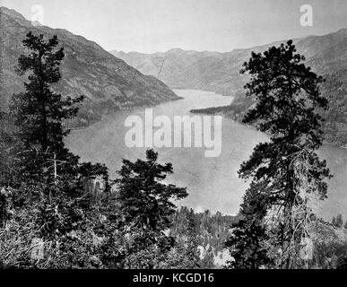 United States of America, landscape at Chelan Lake in the state of Washington, digital improved reproduction of a historical photo from the (estimated) year 1899 Stock Photo