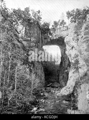 United States of America, landscape in the Blue Ridge Mountains, a natural rock bridge, state of Virginia, digital improved reproduction of a historical photo from the (estimated) year 1899 Stock Photo