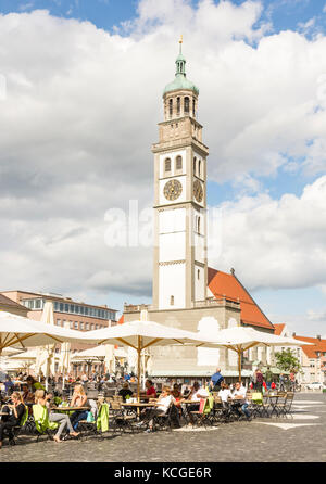 AUGSBURG, GERMANY - AUGUST 19: Tourists at the Rathausplatz in Augsburg, Germany on August 19, 2017. Augsburg is one of the oldest cities of Germany. Stock Photo