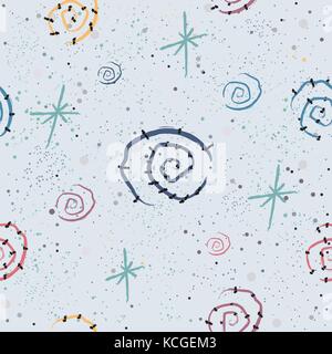 Cute Seamless Pattern with Spirals and Stars. Vector Illustration. Stock Vector
