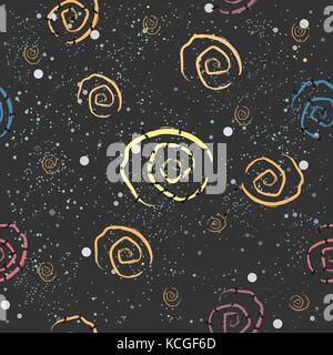 Cute Seamless Pattern with Spirals and Stars. Vector Illustration. Stock Vector