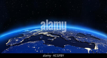Europe and north africa city lights at night 3d rendering Stock Photo ...