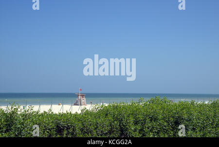Lifeguard station on a deserted beach in Dubai, United Arab Emirates Stock Photo