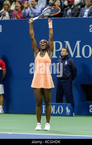 Sloane Stephens (USA) wins the Women's Semi-Finals at the 2017 US Open Tennis Championships. Stock Photo