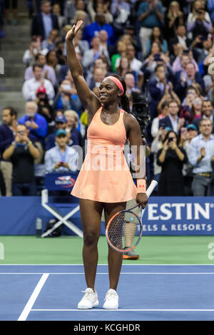 Sloane Stephens (USA) wins the Women's Semi-Finals at the 2017 US Open Tennis Championships. Stock Photo