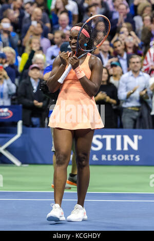 Sloane Stephens (USA) wins the Women's Semi-Finals at the 2017 US Open Tennis Championships. Stock Photo