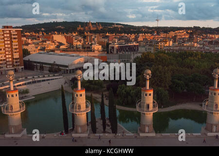 Parque de la España Industrial and Palau Nacional, Barcelona, Catalonia, Spain Stock Photo