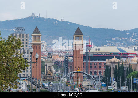 around Plaza de España, Palau Nacional, Barcelona, Catalonia, Spain Stock Photo