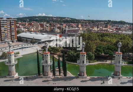 Parque de la España Industrial and Palau Nacional, Barcelona, Catalonia, Spain Stock Photo