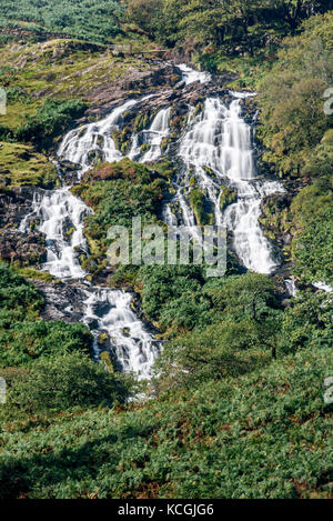 Rapids and waterfalls of Afon Cwm Llan viewed from the Watkin Path Snowdonia National Park, Wales Stock Photo