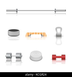 Realistic sports and game icons with shadow and mirror reflection. Isolated on white background, vector illustration. Stock Vector