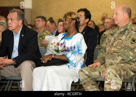 Elaine Johnson, the Gold Star mother of U.S. Army Spc. Darius T. Jennings, attends the promotion ceremony for U.S. Army Col. Jeffrey A. Jones to Brig. Gen., South Carolina National Guard, at the South Carolina National Guard's Joint Forces Headquarters building in Columbia, South Carolina, July 8, 2017.  Johnson was recognized by Jones during the ceremony for her family’s sacrifice. (U.S. Army National Guard photo by Sgt. Brian Calhoun)