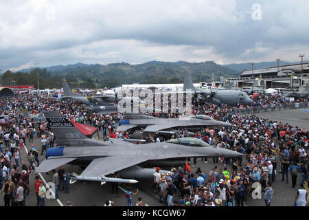 A view of the crowd at the Feria Aeronautica Internaccional – Colombia in Rionegro, July 15, 2017 seen from inside a KC-10 from the 349th Air Mobility Wing from Travis Air Force Base, Calif. The United States Air Force is supporting the Colombian Air Force during the international air show by providing two South Carolina Air National Guard F-16s as static displays, plus static displays of a KC-135, KC-10, along with an F-16 aerial demonstration by the Air Combat Command’s Viper East Demo Team. (U.S. Air National Guard photo by Capt. Stephen D. Hudson). Stock Photo