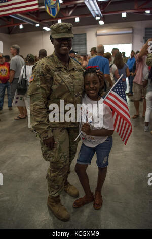 U.S. Army Soldiers with the 131st Military Police Company, South Carolina Army National Guard return home to Beaufort, South Carolina, after a nine month deployment to Guantanamo Bay, September 7, 2017. (U.S. Army National Guard photo by Spc. Chelsea Baker) Stock Photo