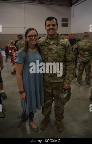 U.S. Army Soldiers with the 131st Military Police Company, South Carolina Army National Guard return home to Beaufort, South Carolina, after a nine month deployment to Guantanamo Bay, September 7, 2017. (U.S. Army National Guard photo by Spc. Chelsea Baker) Stock Photo