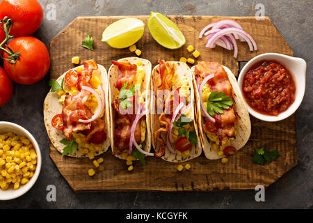 Breakfast tacos with scrambled eggs and bacon Stock Photo