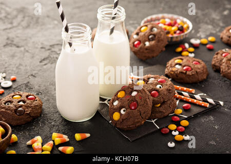 Chocolate monster cookies homemade treats for Halloween Stock Photo