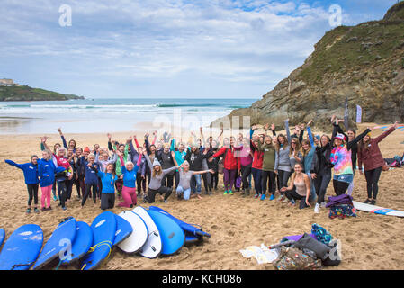 Surf Betty’s Festival - a festival held in Newquay empowering and inspiring women through surfing and fitness. Cornwall. Stock Photo