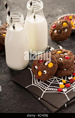 Chocolate monster cookies homemade treats for Halloween Stock Photo