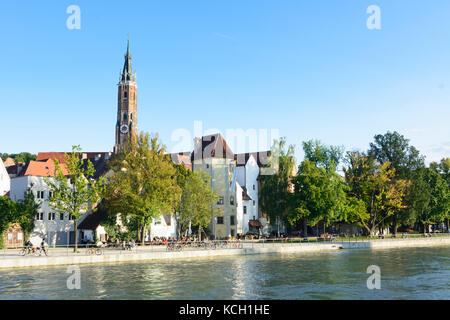 river Große Isar, church cathedral Sankt Martin (Saint Martin), Landshut, Niederbayern, Lower Bavaria, Bayern, Bavaria, Germany Stock Photo