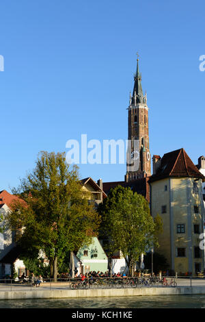 river Große Isar, church cathedral Sankt Martin (Saint Martin), Landshut, Niederbayern, Lower Bavaria, Bayern, Bavaria, Germany Stock Photo