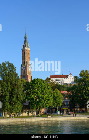 river Große Isar, church cathedral Sankt Martin (Saint Martin), castle, Landshut, Niederbayern, Lower Bavaria, Bayern, Bavaria, Germany Stock Photo