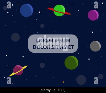 Vector illustration of cosmic sky with planets and stars and place for text. Stock Vector
