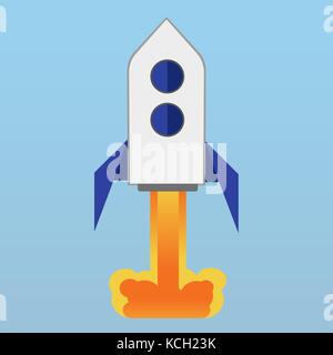 Vector illustration of space rocket on blue background. Stock Vector