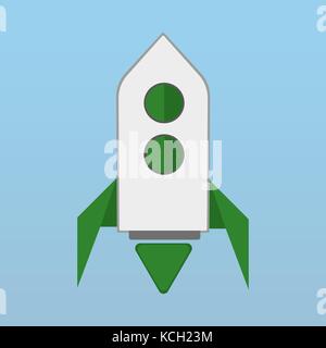 Vector illustration of space rocket on blue background. Stock Vector