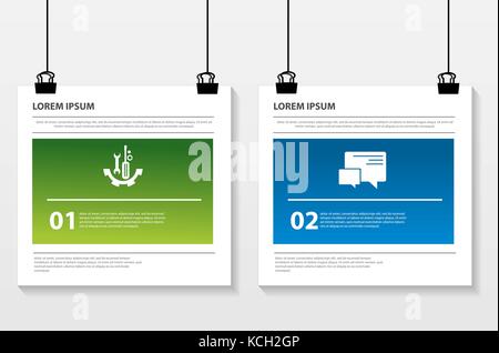 Vector illustration. Infographic pattern on a suspended sheet of paper. 3d style with two steps. Used for business presentations, education, web desig Stock Vector